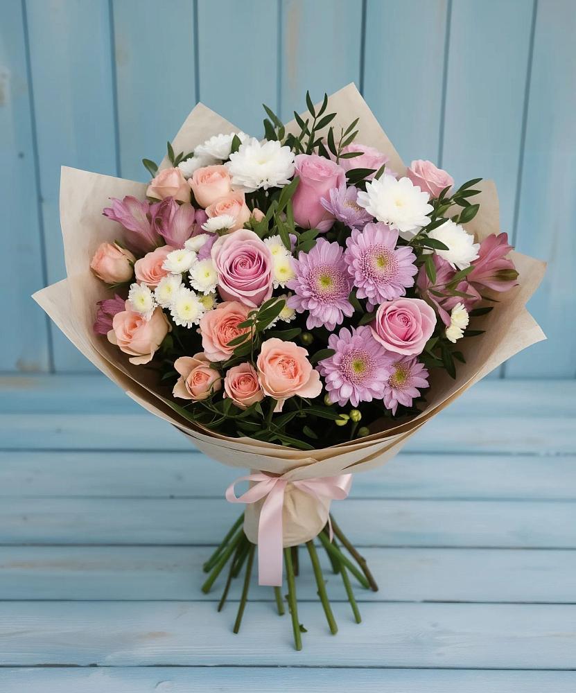 Букет цветов из: Хризантемы, Розы и Альстромерии в Заворонежском