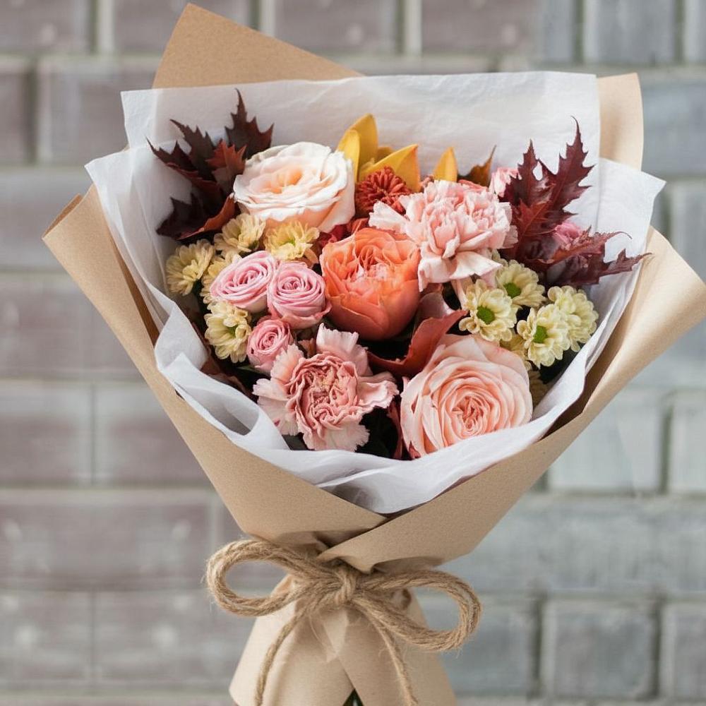 Букет цветов из: Гвоздики, Хризантемы и Розы в Заворонежском