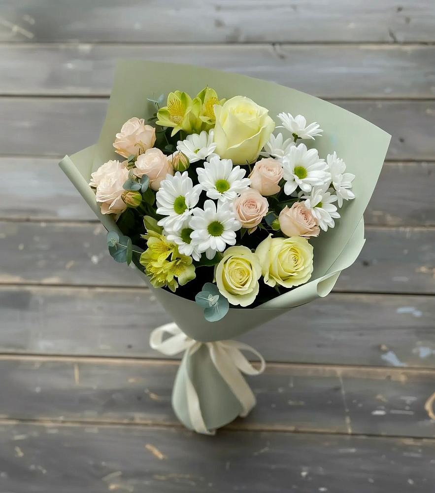 Букет цветов из: Альстромерии, Розы и Хризантемы в Заворонежском