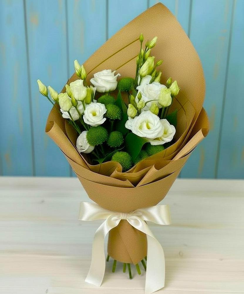 Букет цветов из: Хризантемы и Лизиантусы в Заворонежском