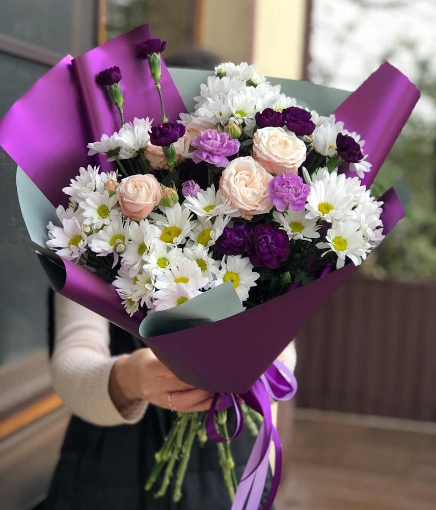 Букет цветов из: Хризантемы, Гвоздики и Розы в Заворонежском