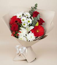 Букет цветов из:  Розы, Хризантемы, Герберы и Лилии в Заворонежском