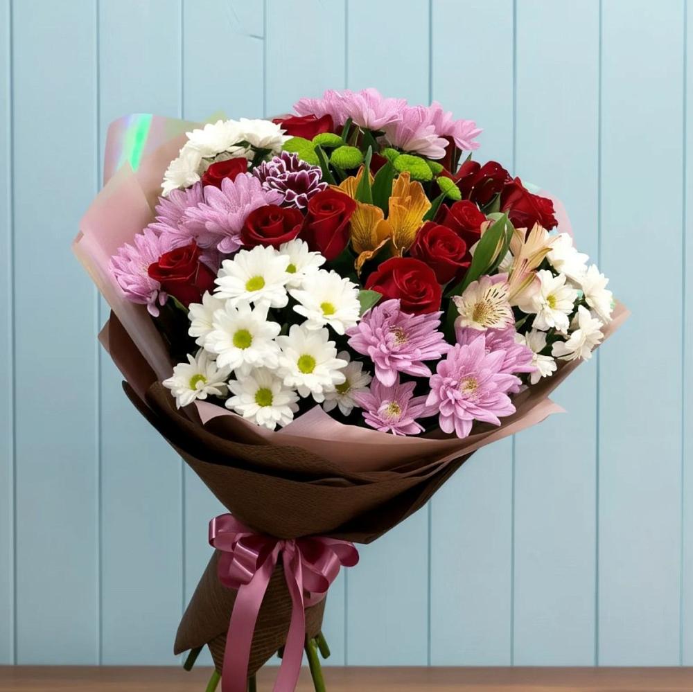 Букет цветов из: Розы, Хризантемы и Альстромерии в Заворонежском