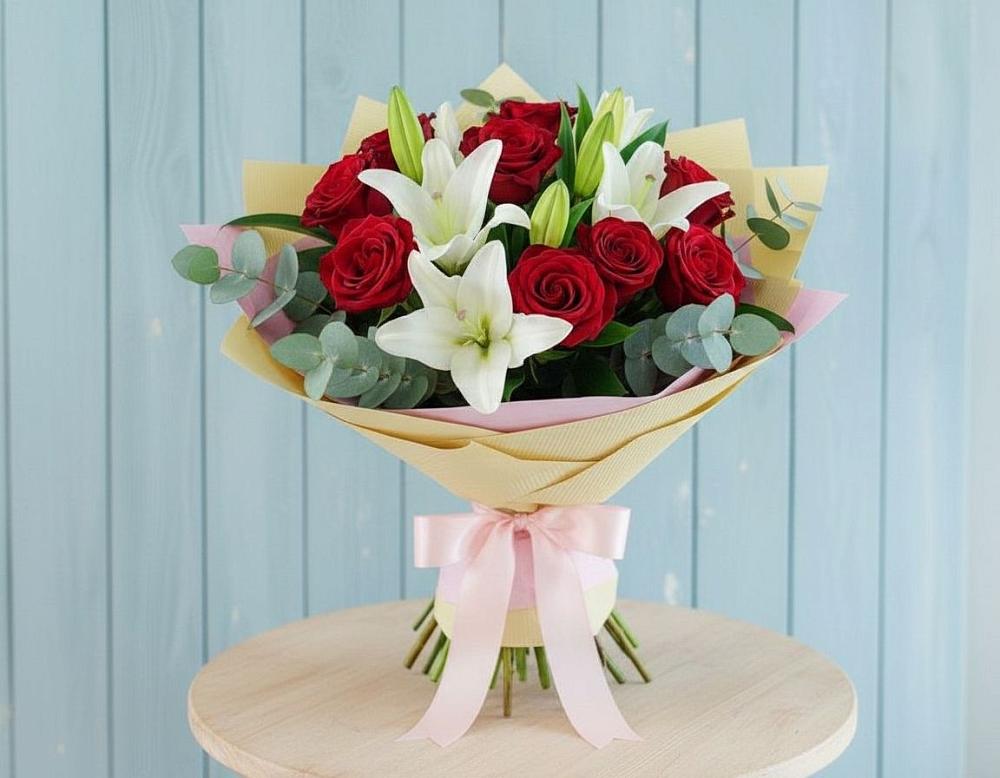 Букет цветов из: Лилии и Розы в Заворонежском